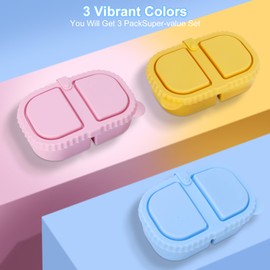 8.1oz Silicone Reusable Snack Containers with Lids, 3 Pack Double Compartment Small Mini Food Snackle Box Containers, Salad Dressing Sauce Seasoning Container for School,Travel, Office, Picnic