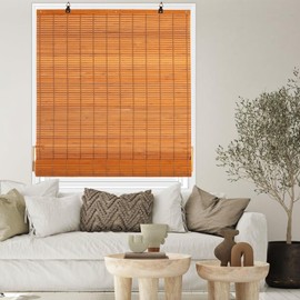 Chryeiiu Cordless Bamboo Roman Shades Bamboo Blinds Roll Up Light Filtering Roller Window Curtains for Interior Home Patio Porch Yellow Brown 36''W X 72''L