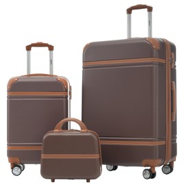 Merax Luggage Set 2 Piece Suitcase Set with Cosmetic Case Expandable Spinner Wheels Vintage Luggage Sets(Brown,20"+28")
