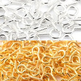 HappyHome Heaton Metal Fittings, Screw Heaton, Approx. 420 Pieces, Accessory Metal Fittings, Handmade, Crafts, DIY Craft Parts, with Small Divided Case (Gold x Silver)