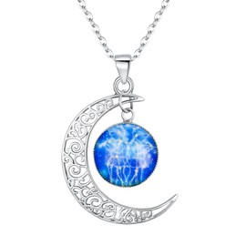BriLove Women 925 Sterling Silver 12 Constellation Astrology Horoscope Zodiac Galaxy & Crescent Moon Glass Bead Pendant Necklace Gemini