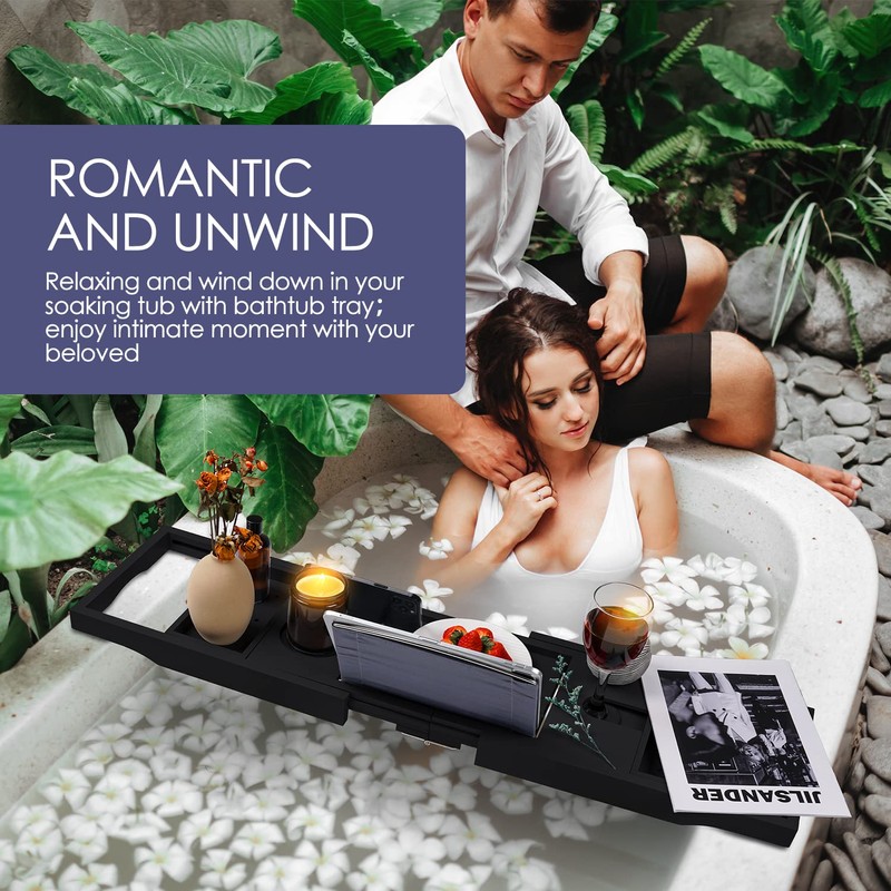 Foldable Bathtub Caddy Tray, Bamboo Bath Tub Tray Table for