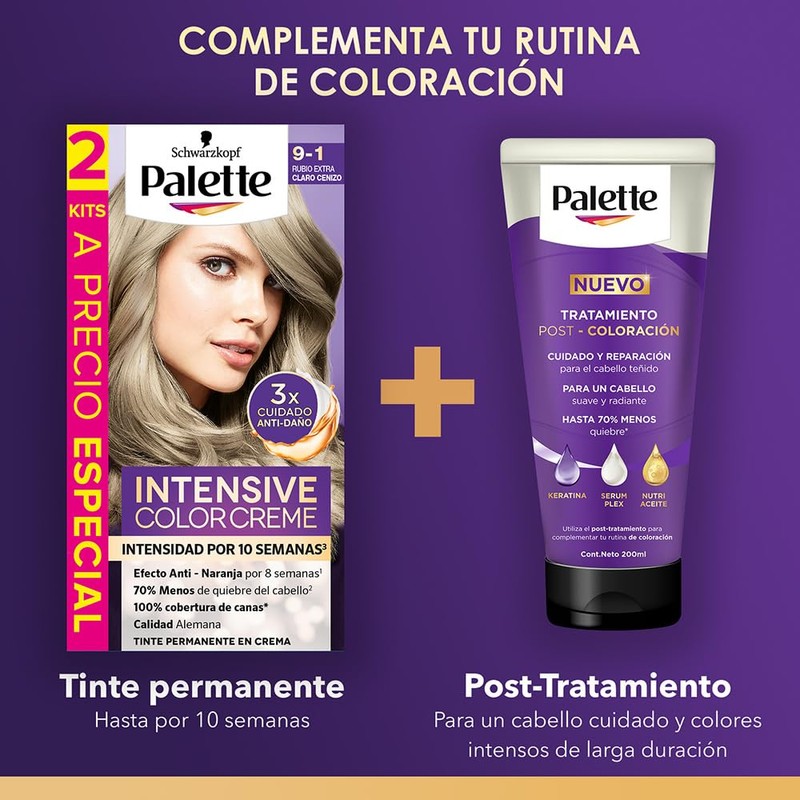 Palette Tinte para cabello rubio perfecto, rubio cenizo, 50 ml