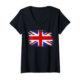 Womens Union Jack Flag Great Britain Flag United Kingdom England V-Neck T-Shirt