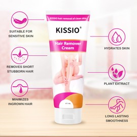 KISSIO Hair Removal Cream,Hair Remover for Underarms,Arms,Legs,Private Parts and Bikini Area,Sensitive Formula with Citrus and Papaya,Suitable for All Skin Types,Moisturing,4.94 oz