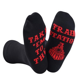 TV Show Inspired Gift Take ‘Em To The Train Station Novelty Sarcasm Western Road Trip Train Socks for Fans (Take ‘em Train CA)