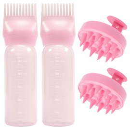 2 Root Applicator Bottles 2 Scalp Massager Brushes,Root Comb Applicator Bottle,Hair Oiling Applicator,Hair Oil Applicator Bottle,Scalp Oil Applicator With Graduated Scale For Hair Coloring Dye (PINK)