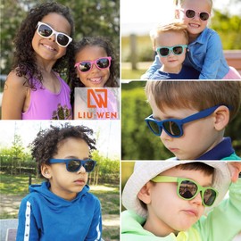 LIU·WEN Kids Polarized Sunglasses for Boys Girls - Square Flexible TPEE Rubber Frame Toddler Shades for Age 2-7(Hot Pink)