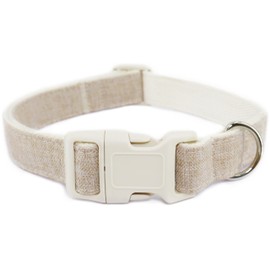 Cotton Hemp Dog Collar Adjustable, Khaki Dog Collar Soft Natural Fabric with Quick Release, Cute Wedding Puppy Necklace for Small Medium Large Dog, Khaki-S