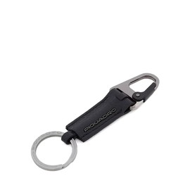PIQUADRO Modus Leather Keyring with Carabiner and Ring, Black, Taglia unica, European