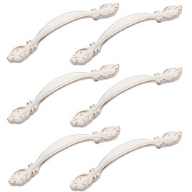 Aigeou 6 Pack Ivory White Cabinet Handle Pulls 2-12 (64mm) Hole Center Arch Drawer Handles for Kitchen Cupboard Bathroom Door Dresser Drawers Hardware, Ivory White with Gold Edge