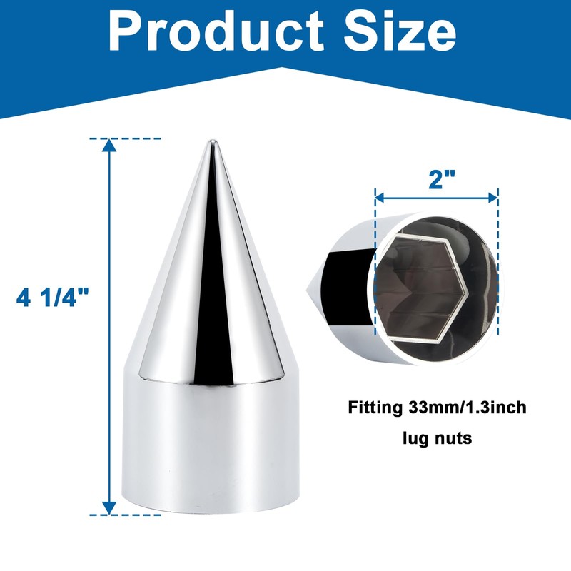 Yorovent 33mm x 4 1/4” Spike Lug Nut Covers,Push-On Nut