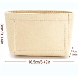 vesaneae Small Bag Insert Organizer, 16x8x5cm Felt Bag Organizer Insert with Zipper for Longcham, Beige Multi-Pocket Small Handbags Organiser Inner for Women's Tote Bag