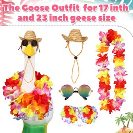 Porch Goose Outfits, Summer Hawaiian Geese Wreath & Bikini with Hat and Eyeglasses for 17'' / 23'' Lawn Goose Statues Funny Costume Outdoor Patio Garden Art Decoration