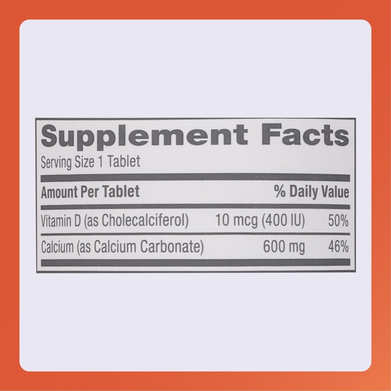 Rugby 600mg Calcium Tablets - Made with 10mcg (400IU) of