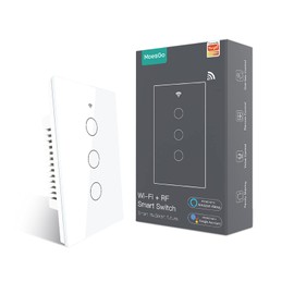 MoesGo interruptor inteligente con función de control múltiple (3- vías), estado de relé opcional, luz de fondo, utilizado con Smart Life/Tuya App,Alexa y Google Home Blanco 3 Gang