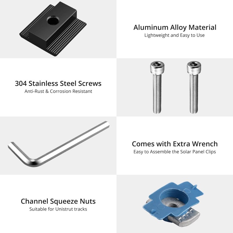Anbte 10Pcs Solar Panels Mid Clamps for Unistrut Aluminium Panel