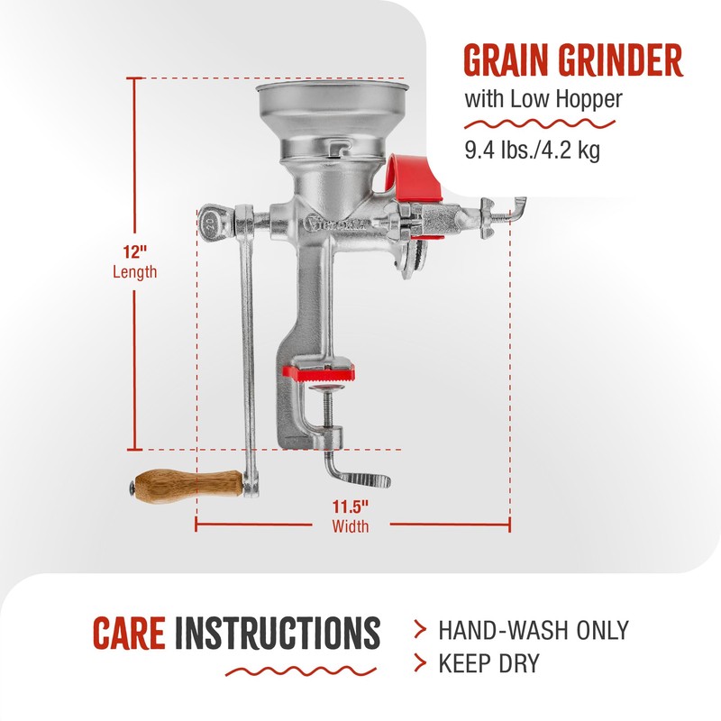 Victoria Manual Cast Iron Grain Mill with Low Hopper, Premium