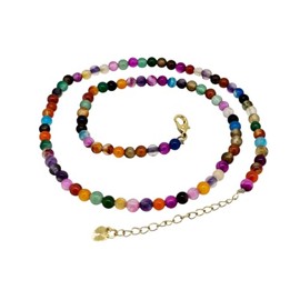 TreasureBay Handmade Womens Girls Beaded Necklace Choker - 4mm Beads Natural Gemstones Healing Crystal Jewellery Choker Necklace (Multicolour agate)