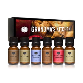 P&J Trading Fragrance Oil Grandma's Kitchen Set | Apple Pie, Pecan Pie, Blueberry Muffin, Bacon, Strawberry Shortcake, Coffee Cake Candle Scents for Candle Making, Freshie Scents, Soap Making
