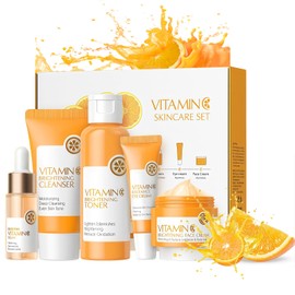 Skin Care Sets & Kits,Facial Kit Gifts, Vitamin C Skincare Set Simple Beauty Pamper Anti-Ageing,Brightening Sets for Glowing Skin for Women, Includes Cleanser Toner Serum Eye Cream Face Cream