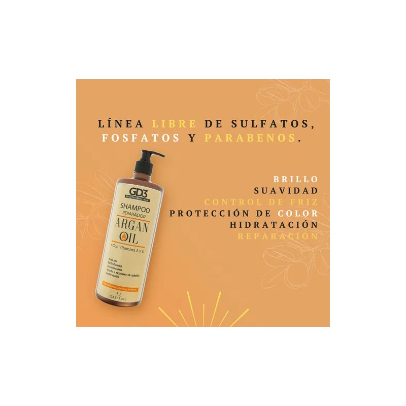 Kit Shampoo Acondicionador Y Aceite De Argan Gd3 Reparacion