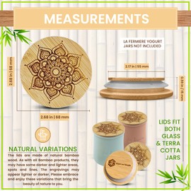 La Fermiere Yogurt Jar Lids - 4-12 Piece Packs | Fit La Fermiere Yogurt Pots | Choice of Bamboo or Food-grade Silicone | Durable, Non-toxic, Airtight | Choose a Design - (Bamboo Mandala – 4 pcs)