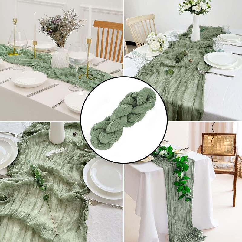 Cheese Cloth Table Runner, Sage Green, Muslin Table Runner, Wedding,