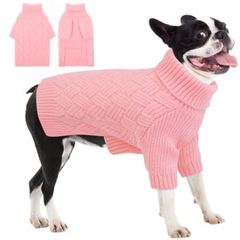 AOFITEE Dog Sweater, Warm Dog Sweaters for Large Dogs, Large Dogs Christmas Sweater, Turtleneck Girl Pet Sweaters, French Bulldog Knitwear, Knit Female Pet Apparel for Winter Fall, Pink L