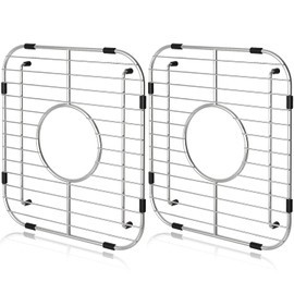 Orgneas Sink Protectors for Kitchen Sink, Universal Double Bowl Sink Bottom Grid 13.2"x11.6"x1.25", 304 Premium Stainless Steel Kitchen Sink Protector Grid Sink Grate Rack Centered Drain 2 Packs