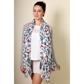 Anika Dali Women's Colorful Tweet Bird Print Lightweight Scarf (Primavera Ivory/Red)