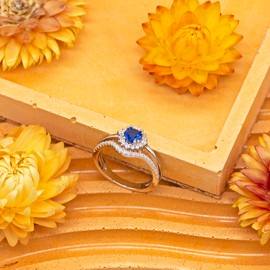 Tuscany Silver Women's Sterling Silver Rhodium Plated Blue and White CZ Double Band Ring #Q