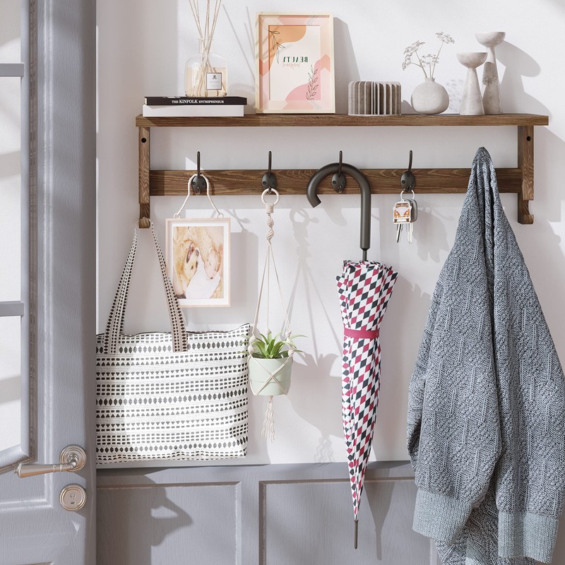 AMBIRD Coat Rack Wall Mount with Shelf, 28.9 Inches Coat
