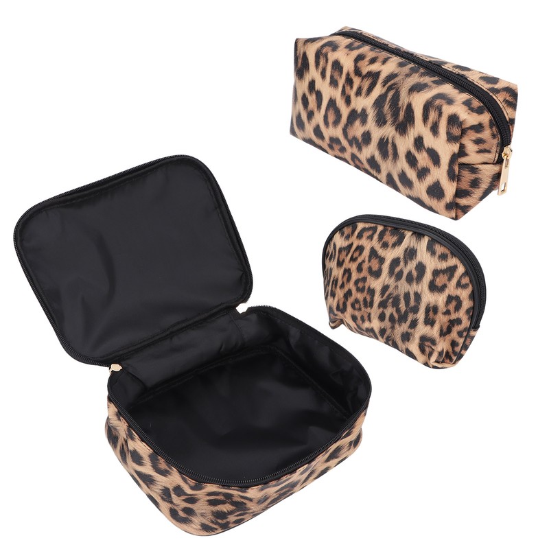 3pcs Makeup Cosmetic Storage Bag PU Leather Waterproof Zipper Closure