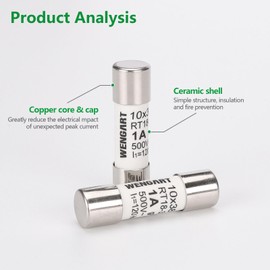 Wengart AC Cylinder Fuse Insert RT18-32 (RO15), Pack of 10, 10 x 38 mm, AC500V, 1A 120kA, Strong Switching Capacity, Can Protect the Circuit Reliably