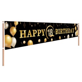 Happy 18th Birthday Decoration Banner - Happy Birthday Decoration Background - (9.8x1.6 ft) Happy Birthday Courtyard Wall Banner, 18th Birthday Party Decoration (18th)