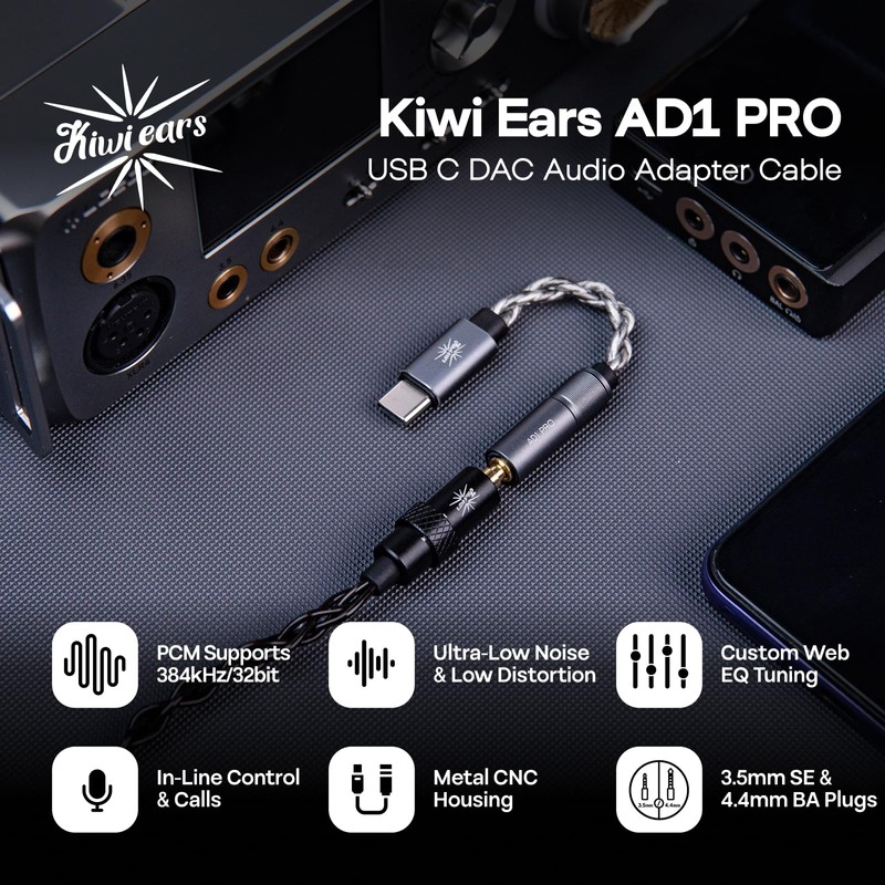 Linsoul Kiwi Ears AD1 Pro USB C DAC Adapter Cable,