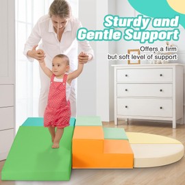 TODIBY 6-Piece Soft PU Leather Toddlers Climbing Toys, Baby Foam Climbing Blocks for Toddlers 3, Indoor Climb and Crawl Activity Play Set, Foam Play Gym Climbing Structures (Orange and Green)