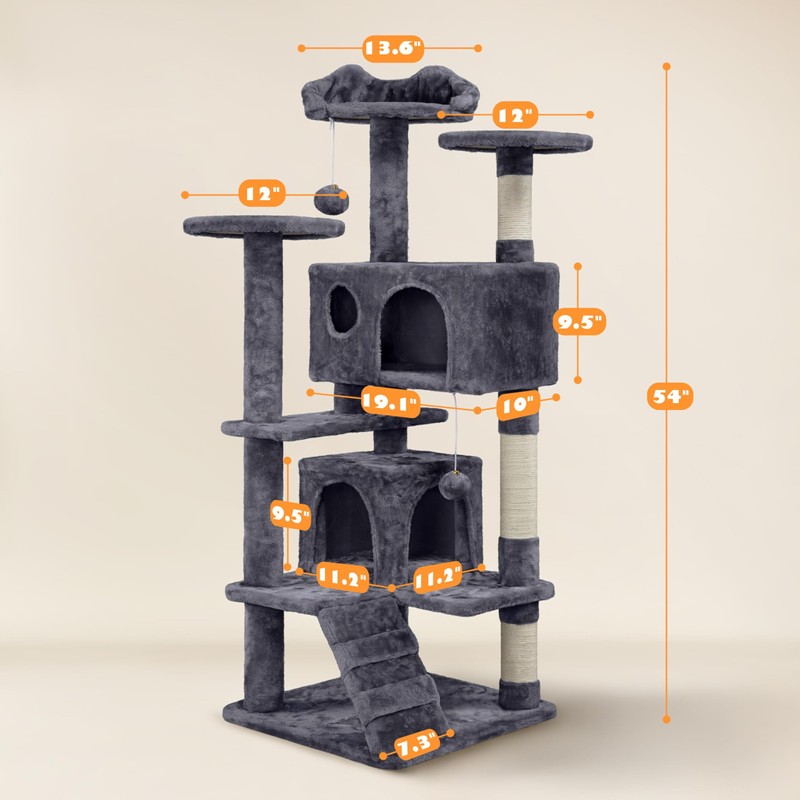 Yaheetech 54in Cat Tree, Multi-Level Cat Tower with Spacious Kitten-ear