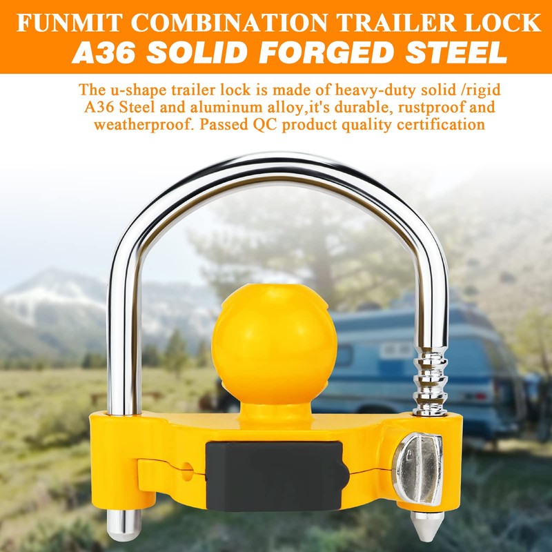 Funmit Trailer Lock Universal Hitch Lock with Combination Lock, fit