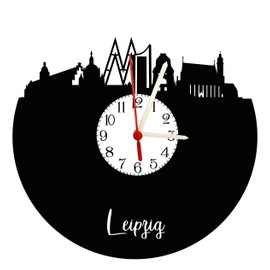 Leipzig Skyline Wall Clock with Dial, High-Quality Acrylic Glass Clock with Silent Quartz Movement, 3 mm Thickness