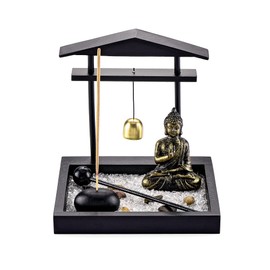 Jovivi Zen Garden Set Buddha Statue, Mallet & Rocks and Crystals & Incense Stick Holder Bowl & Wooden Display Tray for Yoga Meditaion Home Table Decor Gift