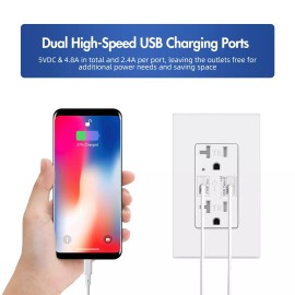 Smart-us 4.8A USB C Outlet High Speed,24W 20 Amp,White, 125 V Tamper-Resista