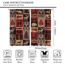 Kazynee Vintage Check Black Bear Rod Pocket Blackout Curtains for Living Room,Noise Reduction Rustic Country Farmhouse Cabin Elk Tree Plaid Window Treatment Drapes,2 Panels 63L x 36W