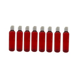 Natural Farms 4 oz Red Cosmo BPA FREE Bottles - 8 Pack Empty Refillable Containers - Essential Oils - Hair- Aromatherapy | Smooth White Disc Cap - Made in the USA