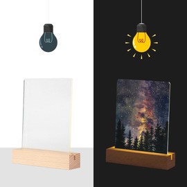PYD Life 4 Pack Sublimation LED Acrylic Photo Frames Night Lights Glitter Blanks 5" x 7" with Warm Color Light,with Wood Stand for Heat Press Machine Printing