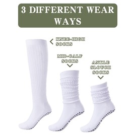 Kuunioli Pilates Socks with Grips for Women, Yoga Slouch Socks, Non Silp Scrunch Slipper Long Sock for Hospital Barre Workout