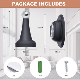 Profasion Magnetic Door Stoppers, Stainless Steel and Rubber Door Stops for Wall and Floor Mounting, No Drilling Door Stop with Adhesive Tapes, Black, 2 Pack