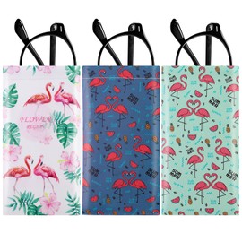 Soleebee 3 Pack Portable Eyeglasse Pouch Soft Leather Anti-Scratch Glasses Case Squeeze Top Sunglasses Case Storage Pouch (Flamingoes)