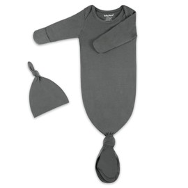 Newborn Baby Knotted Gown, Super Soft Silky Infant Long Sleeve Sleeper for Baby Girl and Boy Sleeping Bag with Hat (dark grey green, 0-3 Months)